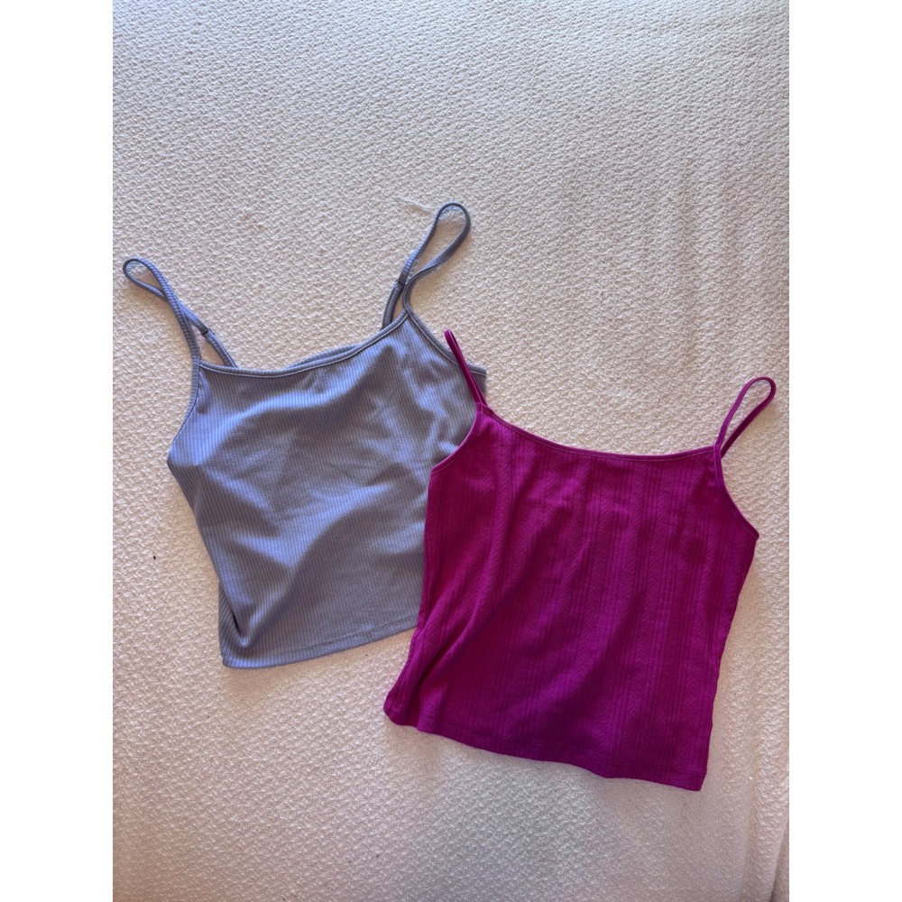 Lot of 2 American Eagle Ribbed Cami Tops Purple Magenta Pink Size Medium